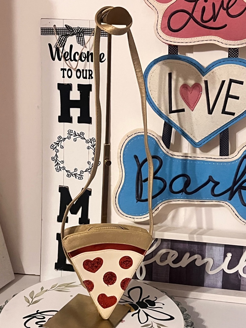 Pizza Slice white with red dots glitter Crossbody Bag like new - Picture 3 of 9